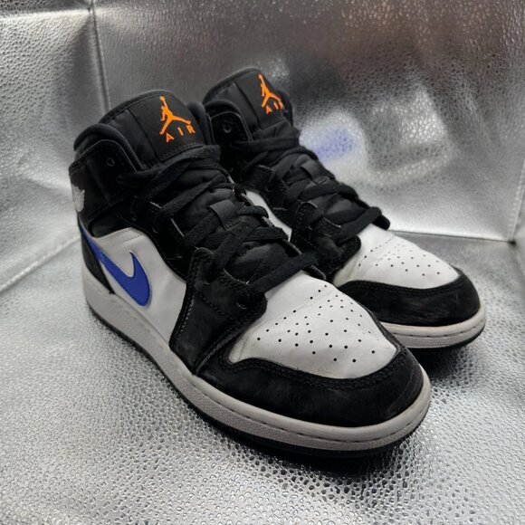 Size 6.5Y Nike Air Jordan 1 Mid GS‎ Black White Racer Blue Kids Shoes 554725-084 - Picture 1 of 10